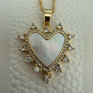 Gold and Mother of Pearl Heart Pendant Necklace